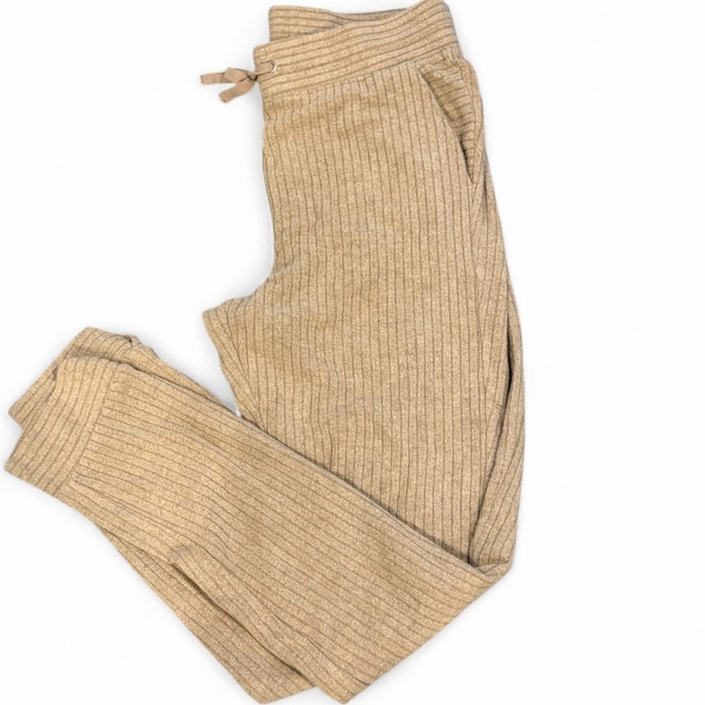 Splendid Soft Collection Taupe Ribbed Knit Joggers Sz Small